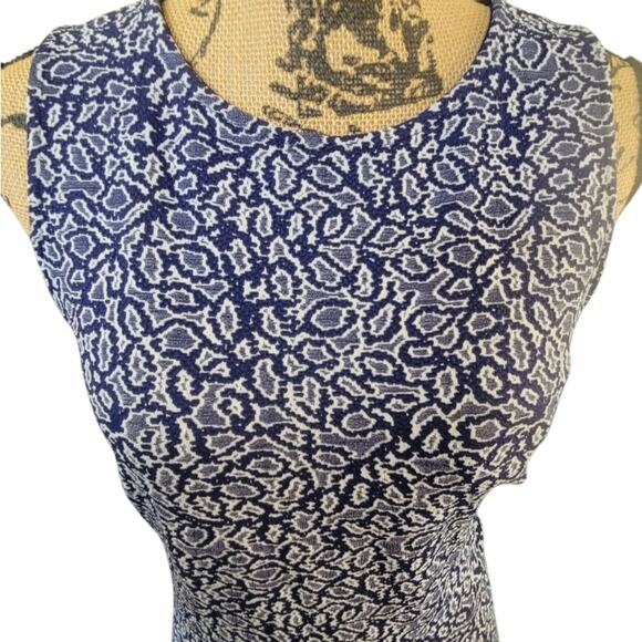 1X (1L) Leota Stretchy Blue & White Midi Skater Sleeveless Dress - Picture 2 of 5